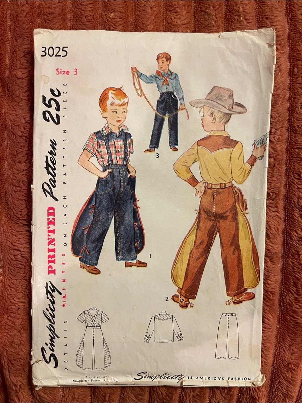 3/$30 1940s Vintage Simplicity Kids Western Overalls